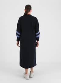 Plus Size Pocket Detailed Sports Dress Navy Blue Indigo Ecru