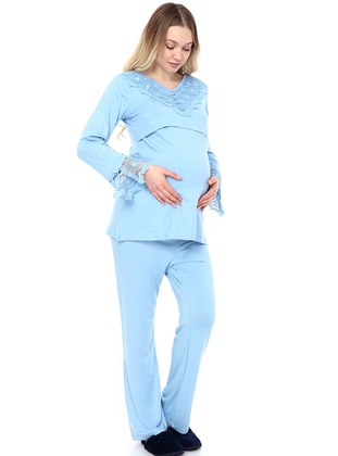 Blue - Viscose - Maternity Pyjamas - Luvmabelly
