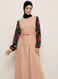 Dusty Rose - Floral - Crew neck - Unlined - Dress