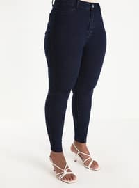 Oversize Natural Fabric Molder Jeans - Navy Blue
