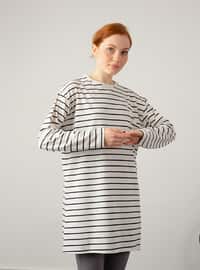 Striped Combed Cotton Tunic Cream-Beige