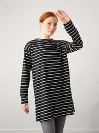 Striped Combed Cotton Tunic Black