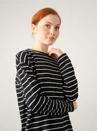 Striped Combed Cotton Tunic Black