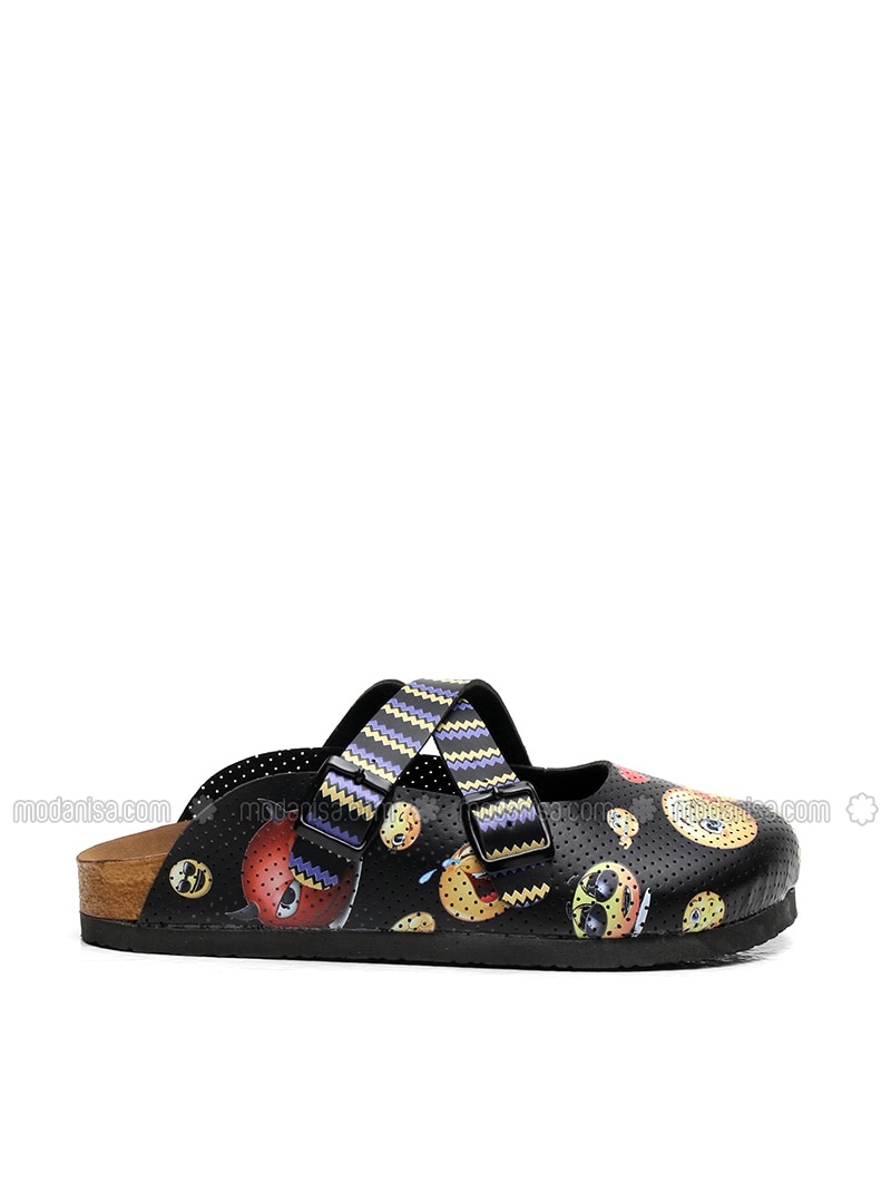 black and blue slippers
