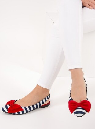 Red - White - Navy Blue - Flat - Flat Shoes - Fox Shoes