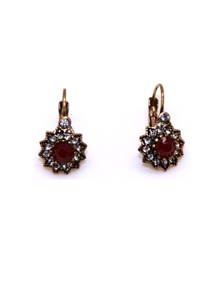 Gold Color Burgundy Authentic Earrings With Stones