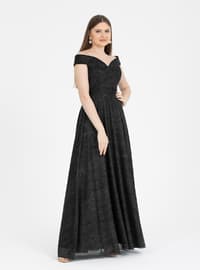 Black - Fully Lined - Boat neck - Muslim Evening Dress