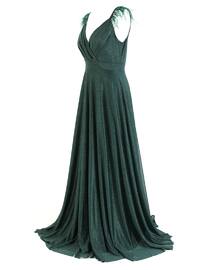 Emerald - Fully Lined - V neck Collar - Muslim Evening Dress