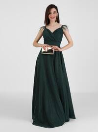 Emerald - Fully Lined - V neck Collar - Muslim Evening Dress