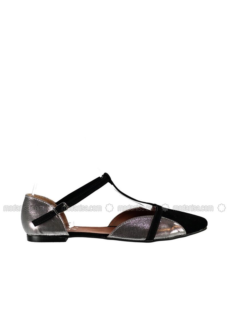 black and silver flat shoes