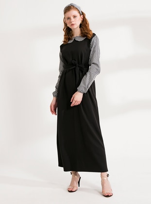 Black - Black - Round Collar - Unlined - Dress - Ceylan Otantik