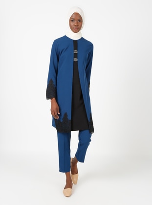 Tunic&Pants Double Hijab Evening Dress Suit Petrol Blue