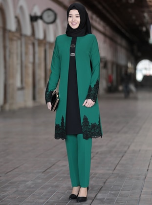 Tunic & Pants Two Piece Hijab Evening Dresses Emerald