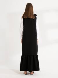 Black - Black - V neck Collar - Unlined - Dress
