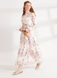 Floral Patterned Cotton Modest Dress Pink