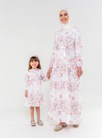 Floral Patterned Cotton Modest Dress Pink