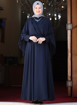 Navy Blue - Fully Lined - Crew neck - Muslim Evening Dress - Amine Hüma