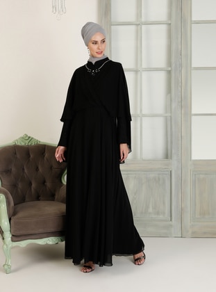 Black - Fully Lined - Crew neck - Muslim Evening Dress - Amine Hüma