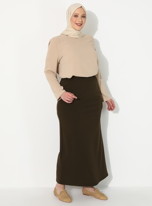 Khaki - Unlined - Plus Size Skirt - GELİNCE
