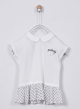 Polka Dot - Round Collar - White - Girls` Shirt