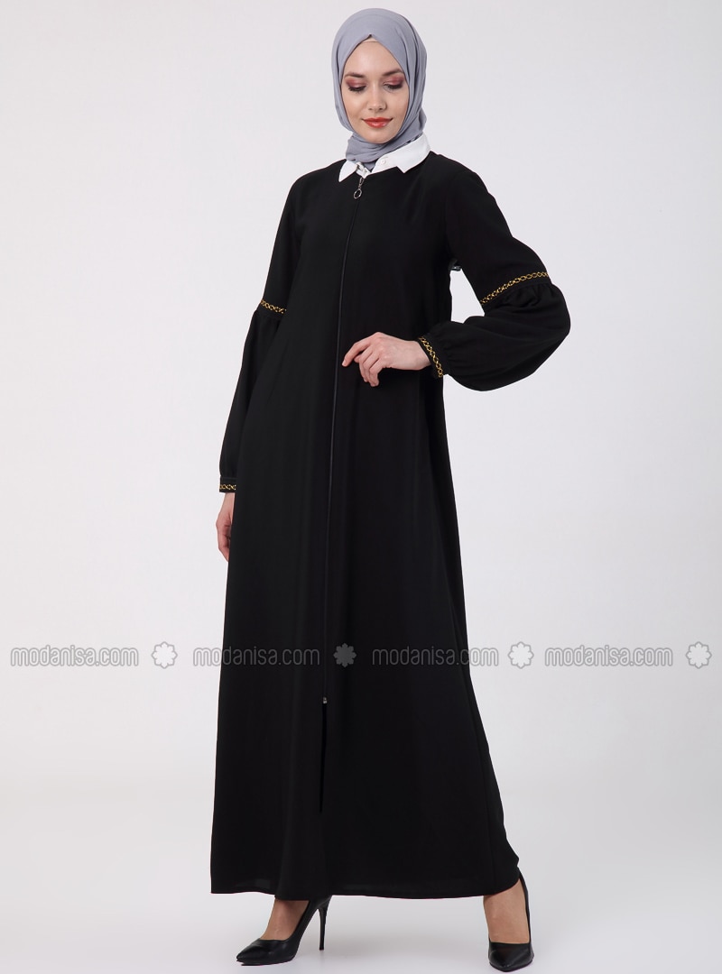 black unlined crew neck abaya