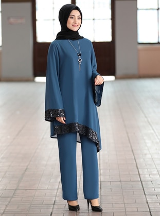 Işıl Tunic&Pants Two Piece Hijab Evening Dresses Indigo