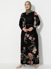 Flower Patterned Dress Black