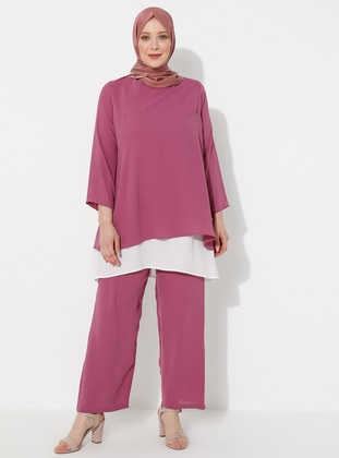 Dusty Rose - Crew neck - Fully Lined - Plus Size Suit - GELİNCE