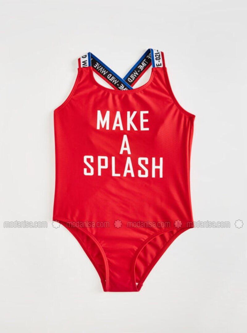 girls red swimwear