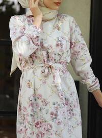 Pink - Pink - Floral - Crew neck - Unlined - Cotton - Dress