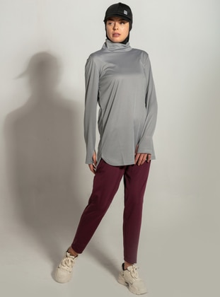 Gray - Polo neck - Tracksuit Top