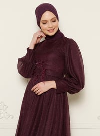 Plum - Crew neck - Muslim Evening Dress