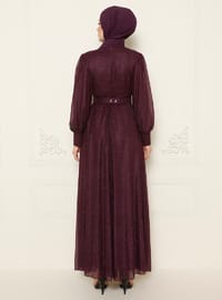 Plum - Crew neck - Muslim Evening Dress