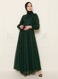 Green - Crew neck - Muslim Evening Dress