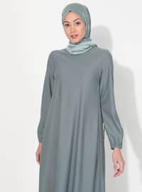 Basic Modest Dress With Elastic Sleeves Mint Green
