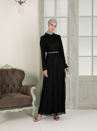 Black - Fully Lined - Crew neck - Muslim Evening Dress - Rabeysa