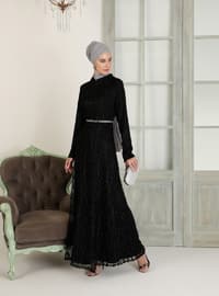 Silk Hijab Evening Dress Black