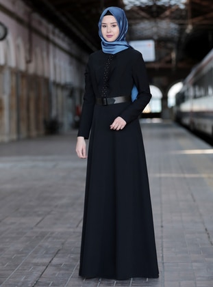 Black - Unlined - Crew neck - Crepe - Muslim Evening Dress - Azra Design