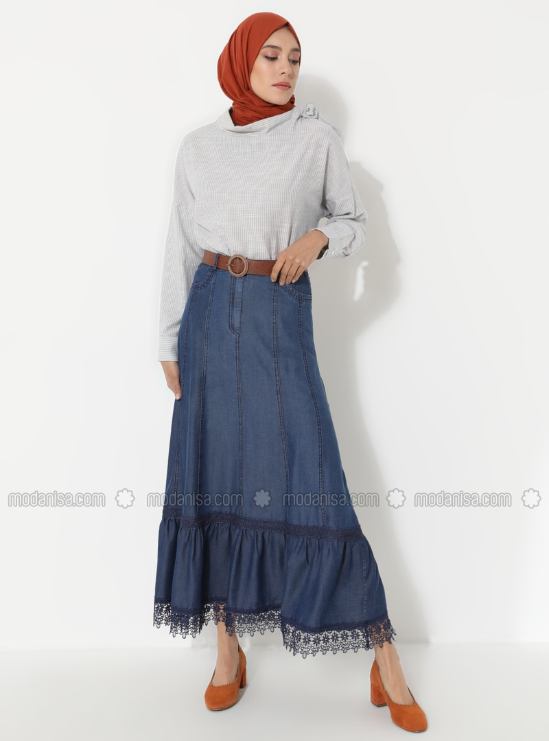navy blue denim skirt