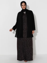 Black - Fully Lined - Crew neck - Muslim Plus Size Evening Dress