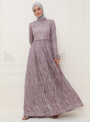 Lilac - Fully Lined - Crew neck - Muslim Evening Dress - SomFashion