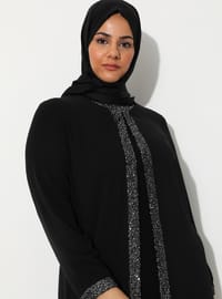 Sequin Detailed 3 Piece Hijab Evening Dresses Black Silver