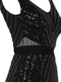 Black - Fully Lined - V neck Collar - Muslim Evening Dress