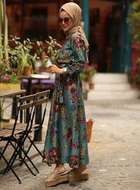 Floral Patterned Cotton Modest Dress Plum