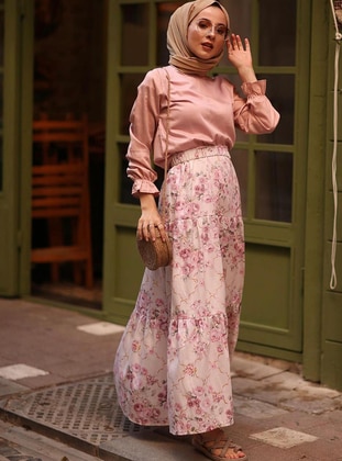 Pink - Pink - Floral - Unlined - Cotton - Pink - Floral - Unlined - Cotton - Pink - Floral - Unlined - Cotton - Pink - Floral - Unlined - Cotton - Skirt