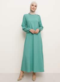 Sleeves Rubber Detailed Dress - Green Almond