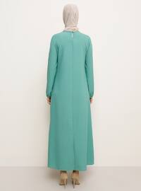 Sleeves Rubber Detailed Dress - Green Almond