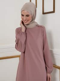 Sleeves Rubber Detailed Dress - Dusty Rose