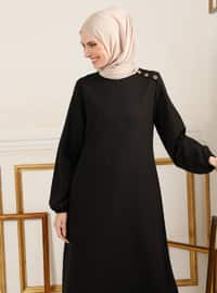 Sleeves Rubber Detailed Dress - Black