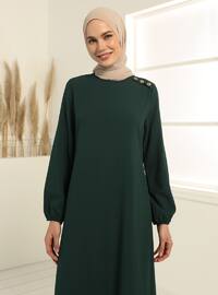 Sleeves Rubber Detailed Dress - Emerald Green